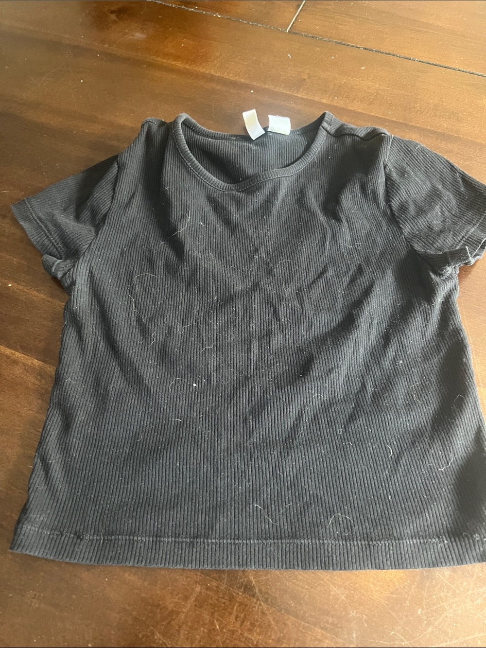juniors Black Ribbed Short Sleeve Tee